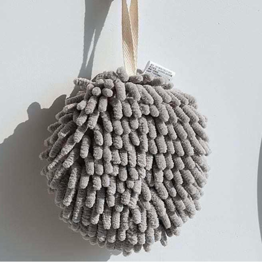Puff hand towel in gray chenille soft, with hanging rope, high absorbent, fluffy